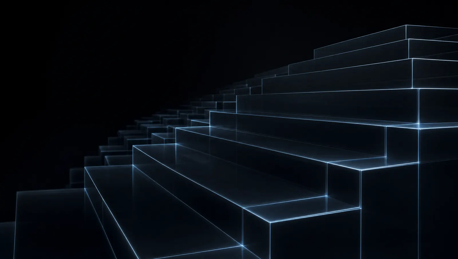 Eine ansteigende Treppe aus transparenten Blöcken