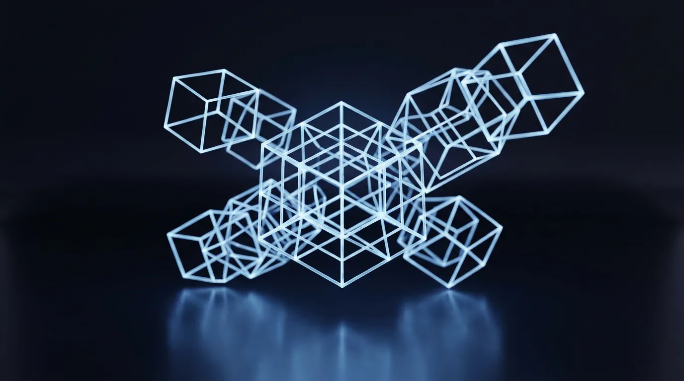 Einzelne geometrische Formen, die sich zu einer verbundenen Struktur fügen