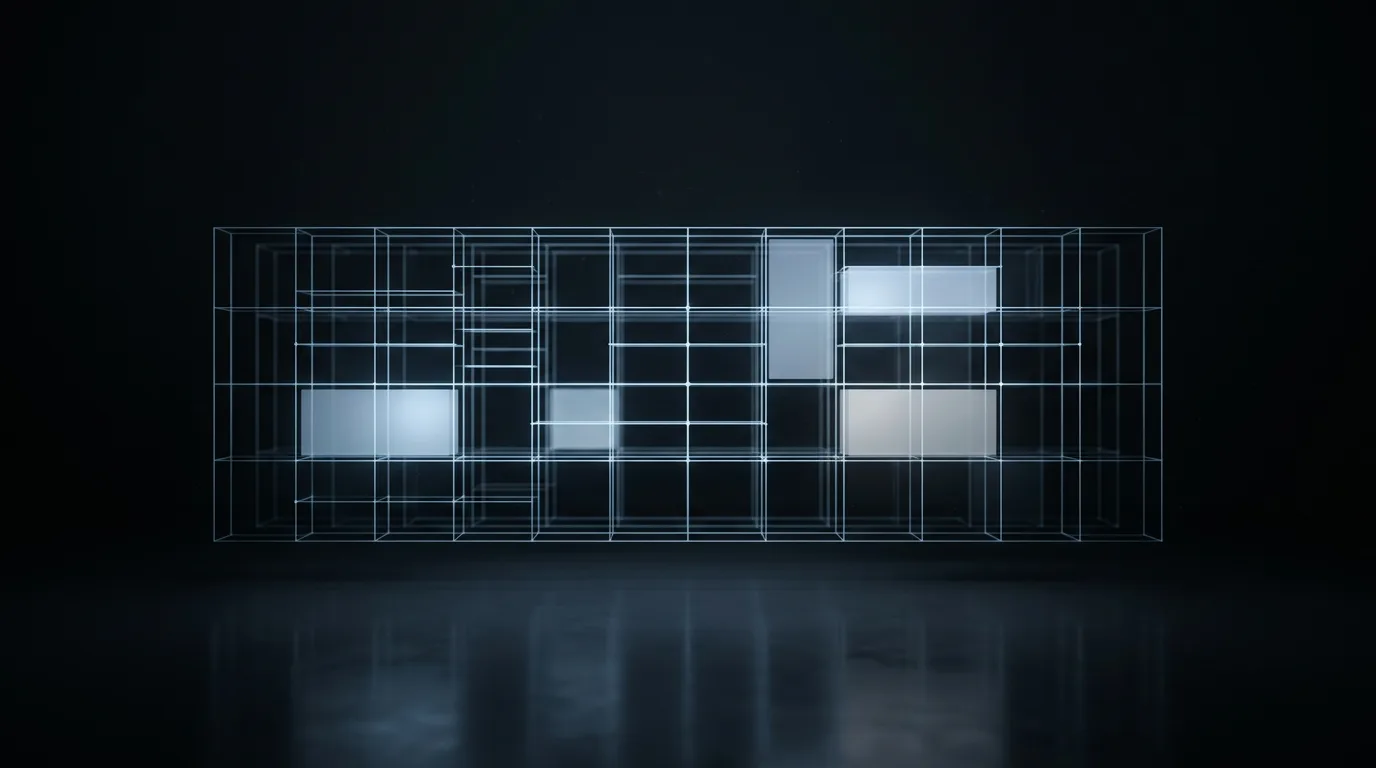 Ein Drahtgittermodell eines Seitenlayouts aus dünnen Lichtlinien
