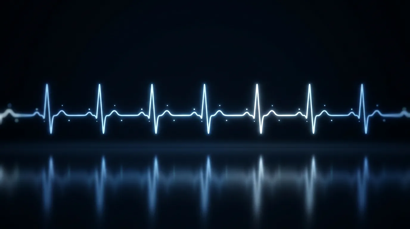 Eine gleichmäßige Pulslinie mit regelmäßigen Ausschlägen, wie ein Überwachungssignal